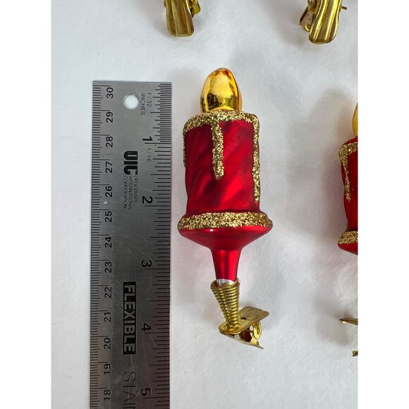 12 Vtg Czech Mercury Glass Candle Ornaments 3.5" Clip On Red Gold - Picture 3 of 5